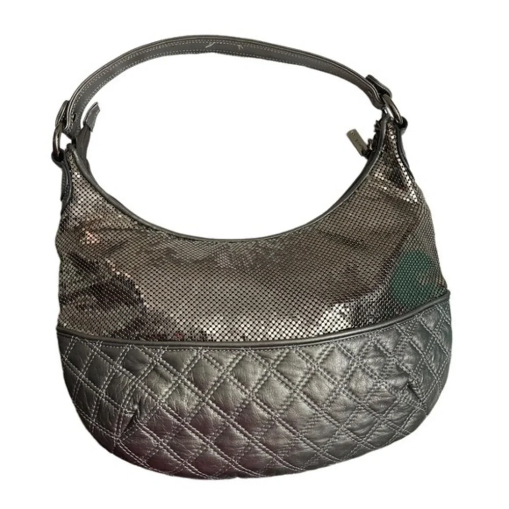 Whiting & Davis mesh and quilted leather evening hobo bag